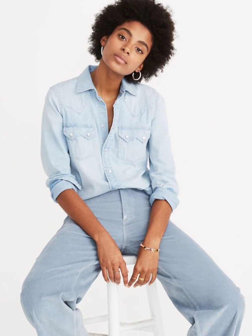 Madewell Long Sleeve Blue Western Denim Shirt (XXS)